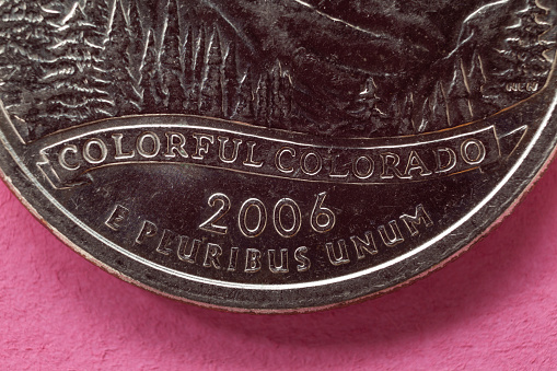 close up of coin, directly above, modern