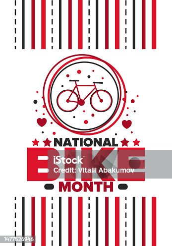 istock National Bike Month. Celebrated annual in May in United States. Bicycle concept. Healthy and active lifestyle. Sports or hobby. Poster, card, banner and background. Vector illustration 1477526946