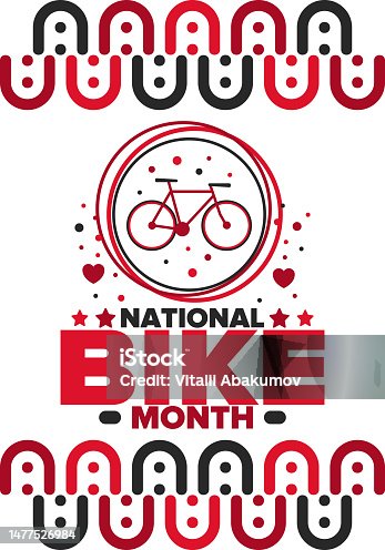 istock National Bike Month. Celebrated annual in May in United States. Bicycle concept. Healthy and active lifestyle. Sports or hobby. Poster, card, banner and background. Vector illustration 1477526984
