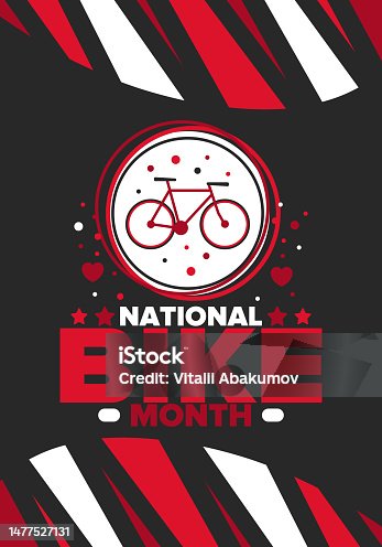istock National Bike Month. Celebrated annual in May in United States. Bicycle concept. Healthy and active lifestyle. Sports or hobby. Poster, card, banner and background. Vector illustration 1477527131