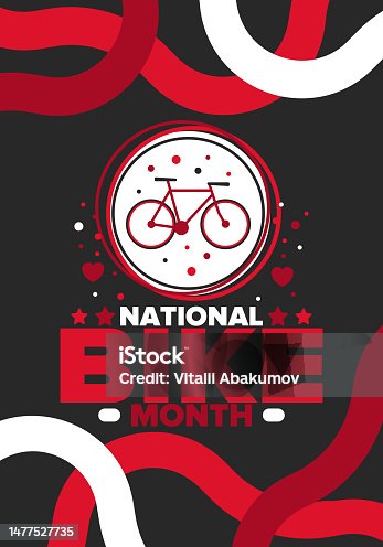 istock National Bike Month. Celebrated annual in May in United States. Bicycle concept. Healthy and active lifestyle. Sports or hobby. Poster, card, banner and background. Vector illustration 1477527735