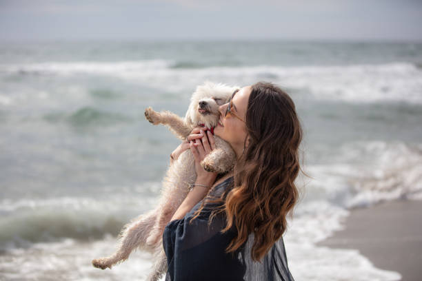 istock Young woman is playing with her dog on the beach. 1477528507