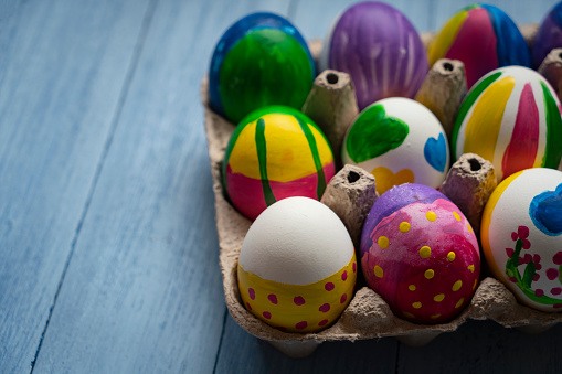 Happy Easter. Congratulatory easter background. Background with copy space. Selective focus. Horizontal.