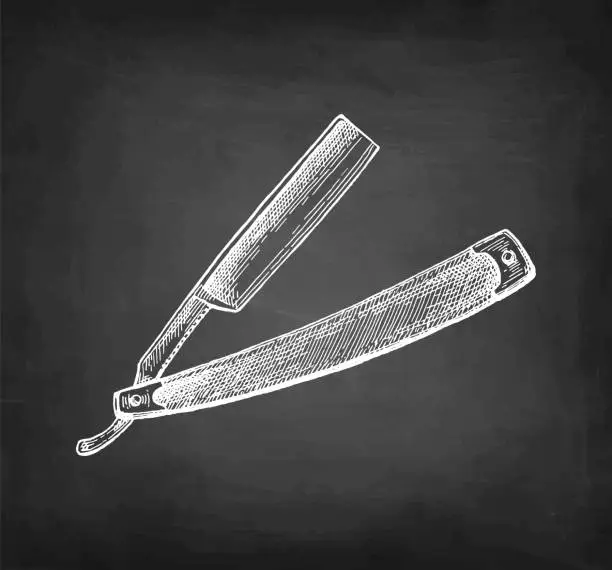 Vector illustration of Folding straight razor ink sketch.