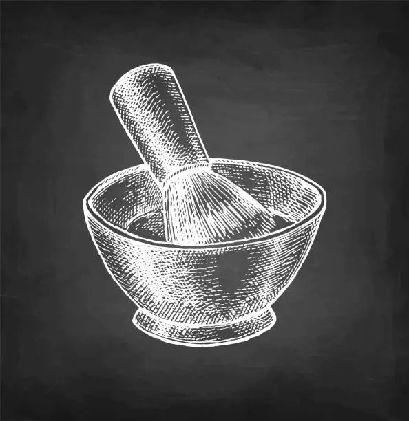 Vector illustration of Shaving brush and mug chalk sketch.