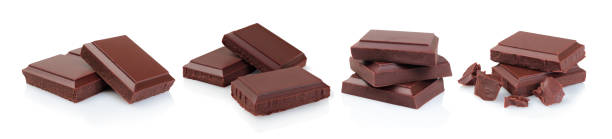 istock Set of Broken Dark Chocolate Bars, isolated on white background 1477537884