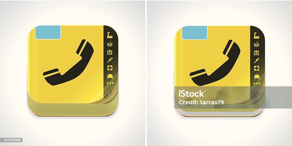 Yellow phone book icon Detailed square icons representing commercial and noncommercial phone books Yellow Pages stock vector