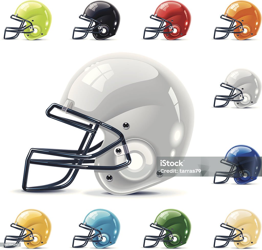 American football / gridiron helmets Set of the football / gridiron helmets in different colors Football Helmet stock vector