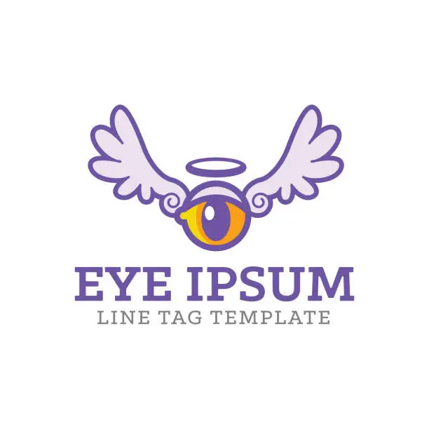 Vector illustration of Purple Stylized Eye with Wings Symbol Design