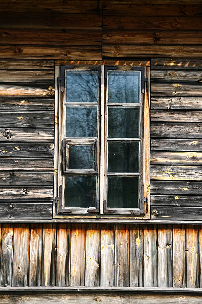 istock Old wooden window in cottage 147754418