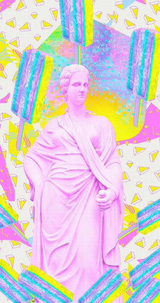 istock Contemporary digital collage art. Modern trippy design. Statue  and creative abstraction background. Vertical banner 1477544755