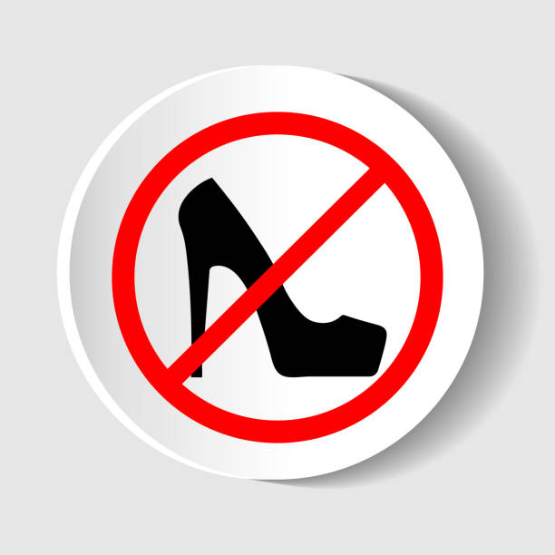 нет обуви на высоком каблуке знак предупреждения. векторная иллюстрация - silhouette security elegance simplicity stock illustrations