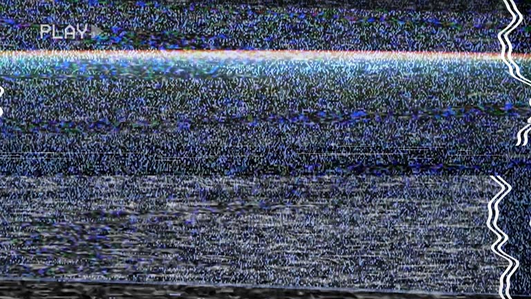 Glitch TV Static Noise Distorted Signal Problems Error Video Damage Retro Style 80s VHS Test Chart