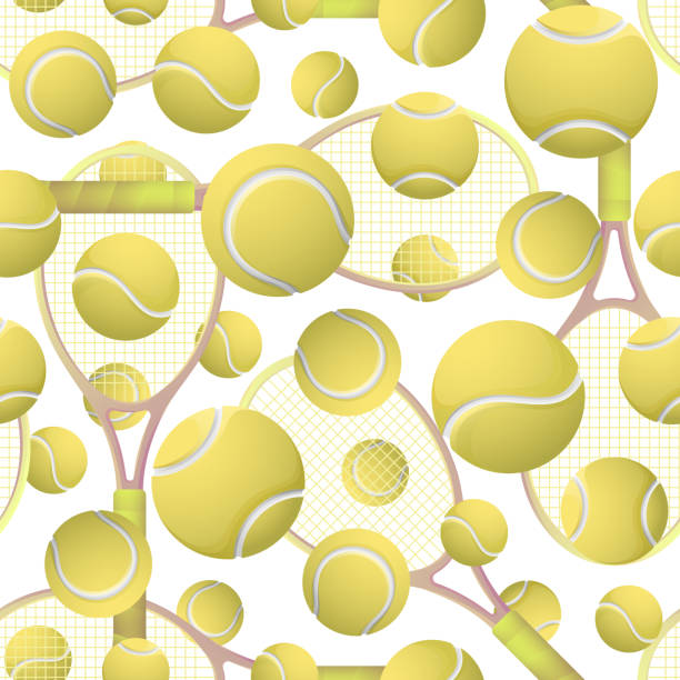 istock Tennis yellow balls and rackets seamless pattern illustration. 1477552117