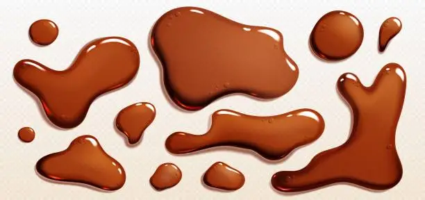 Vector illustration of Cola, coffee puddles on transparent background