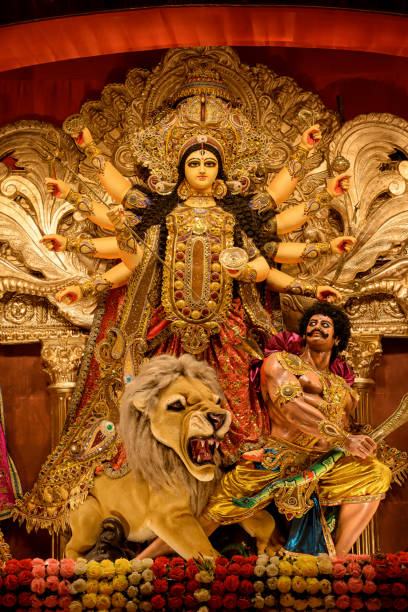 istock Goddess devi Durga idol decorated at a puja pandal in Kolkata, West Bengal, India. Durga Puja is one of the biggest religious festivals of Hinduism and is now celebrated worldwide. 1477554533