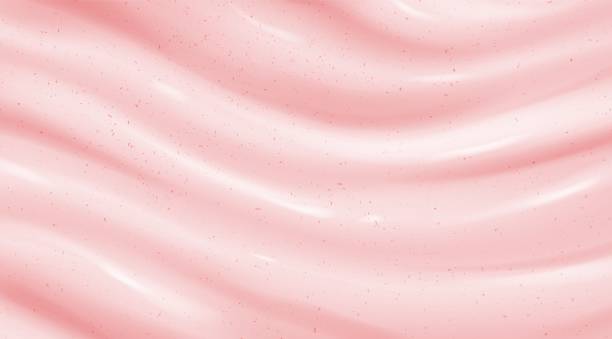 Realistic pink scrub or yoghurt background Realistic pink scrub or yoghurt background. Abstract glossy surface of cosmetic face cream or gel texture with abrasive particles, strawberry dessert, pastel color paint pattern. Vector illustration cream background stock illustrations