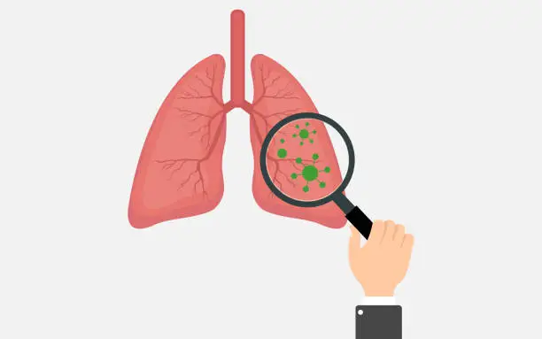 Vector illustration of Hand holding magnifying glass and see lung diseases