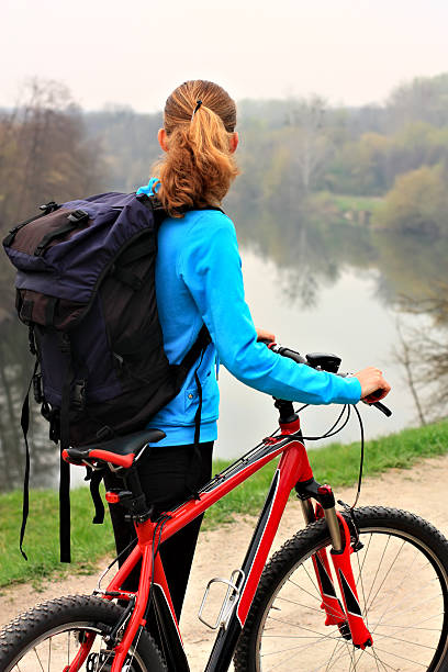istock Tourist with bike and backpack 147755611