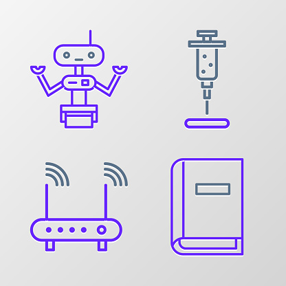 Vise dig Start pizza Set Line User Manual Router And Wifi Signal Syringe And Robot Icon Vector  Stock Illustration - Download Image Now - iStock