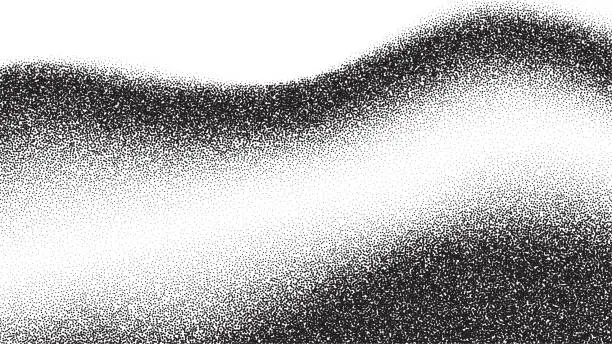 Vector illustration of Dotwork wave pattern background. Black noise stipple dots. Dotted vector