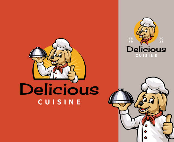 dog chef mascot design - kitchen herb stock illustrations