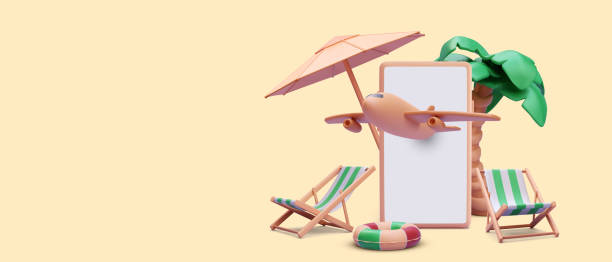 istock Banner for booking airline tickets online in 3d realistic style. Vector illustration 1477565947