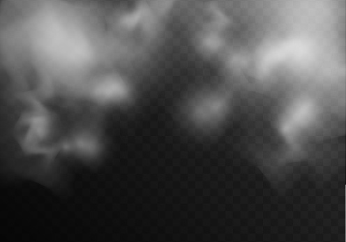 Special effect of steam, smoke, fog, clouds. Abstract gas on transparent background, vapor machine steam or explosion dust, dry ice effect, condensation, fume. Vector illustration.