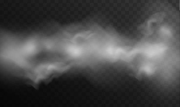 Special effect of steam, smoke, fog, clouds. Special effect of steam, smoke, fog, clouds. Abstract gas on transparent background, vapor machine steam or explosion dust, dry ice effect, condensation, fume. Vector illustration. okanagan stock illustrations