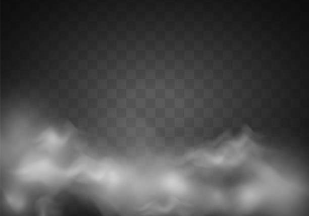 Special effect of steam, smoke, fog, clouds. Special effect of steam, smoke, fog, clouds. Abstract gas on transparent background, vapor machine steam or explosion dust, dry ice effect, condensation, fume. Vector illustration. okanagan stock illustrations