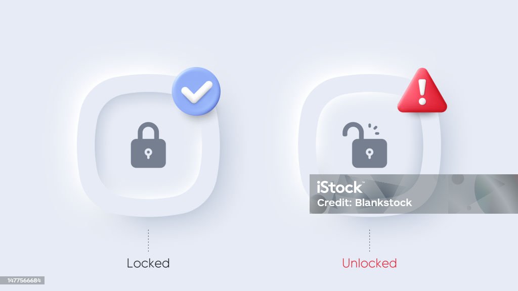 Lock And Unlock Buttons Set User Web Interface Elements In Neumorphic ...