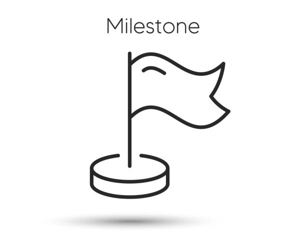 stockillustraties, clipart, cartoons en iconen met milestone pin line icon. flag location pointer sign. pennant with flag. vector - levensgebeurtenissen