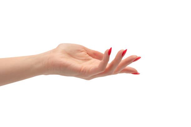 istock Woman hand with red nails holding something. 1477568326