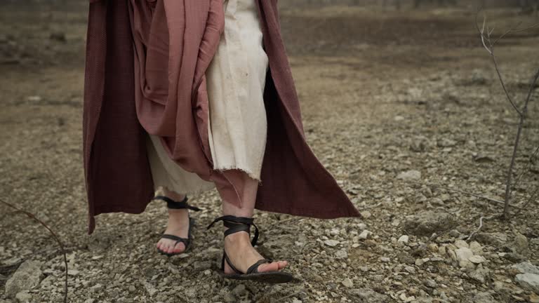 The Feet Of Jesus Christ, Bible Prophet Walking In Barren Wasteland