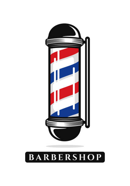 illustrazioni stock, clip art, cartoni animati e icone di tendenza di polo barbiere, vettore design logo barbiere - barbers pole