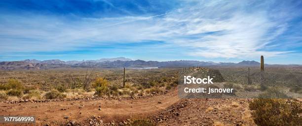 Winding Dirt Road In Four Peaks Wilderness Stock Photo - Download Image Now - Desert Area, Dirt Road, Footpath