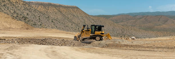 Bulldozer at a construction site stock photo