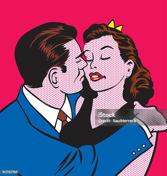 Couple Giving A Kiss Stock Illustration - Download Image Now - Andy Warhol, Art, Painted Image