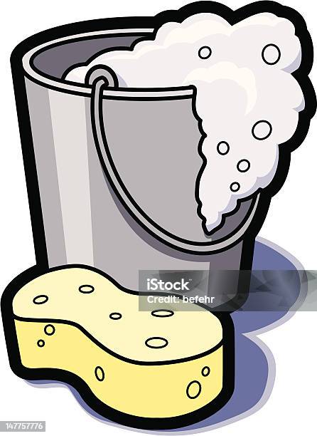 Bucket Of Water And Sponge Stock Illustration - Download Image Now - Bath Sponge, Bubble, Bucket