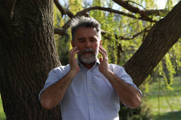 emotion pain silver mature man bearded