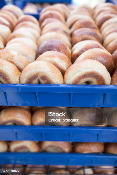 Bagels At A Farmers Market Stock Photo - Download Image Now - Abundance, Bagel, Baked