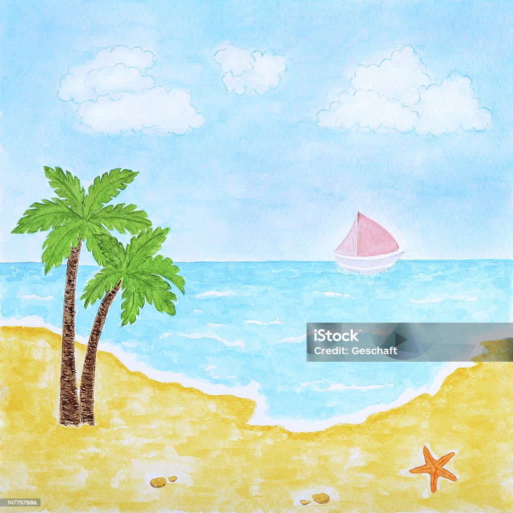 Plage tropicale et la mer ou été paysage de l'océan - Illustration de Aquarelle libre de droits