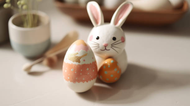 istock Happy Easter Day background and backdrop, cute bunny rabbit, ornament, and colorful egg, copy space greeting and backdrop, banner, rustic vintage design material. Celebrate Easter. 1477581889