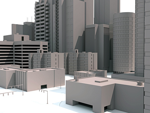 City Buildings 3D rendering on white background
