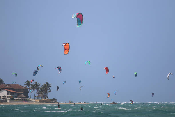 Cabarete, Dominican Republic. February 22nd, 2019. Several Kiters enjoy the strong wind of Cabarete beach