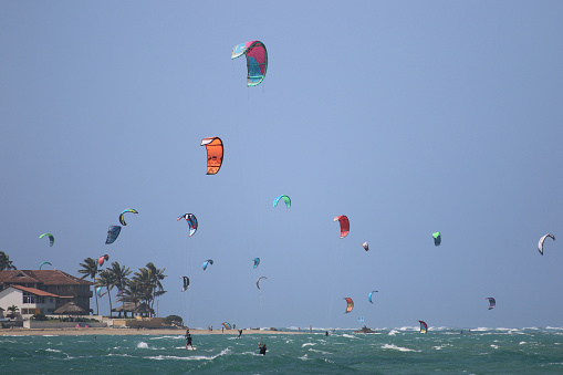 kiteboarder kitesurfer athlete performing kitesurfing kiteboarding tricks unhoocked in Varadero