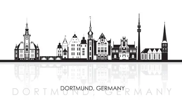 Vector illustration of Silhouette Skyline panorama of city of Dortmund, Germany