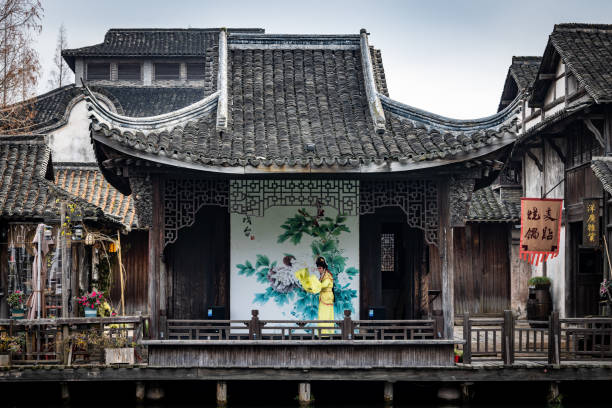 Water stage and traditional opera performance in Wuzhen stock photo