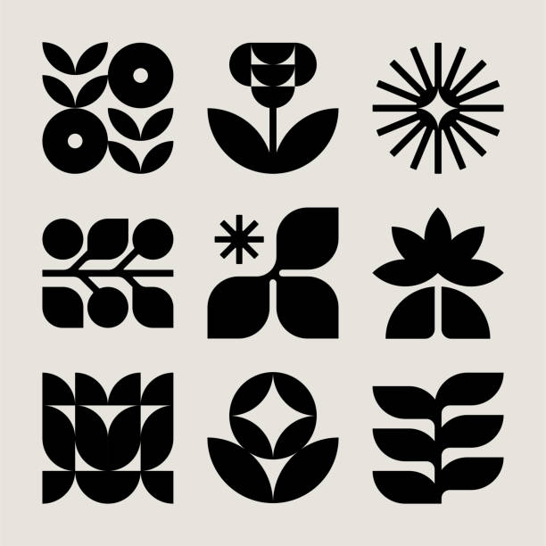 중반 세기 현대 식물 아이콘 - 자연 stock illustrations