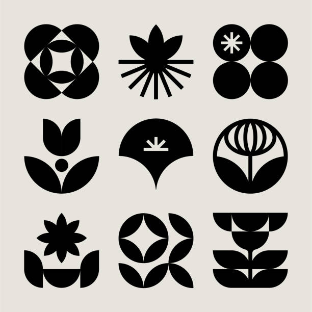Mid-century Modern Botanical Icons Mid-century Modern Botanical Icons leaf logo stock illustrations